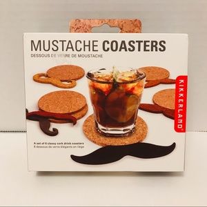 Kikkerland Set Of 6 Cork Moustache Coasters NIB